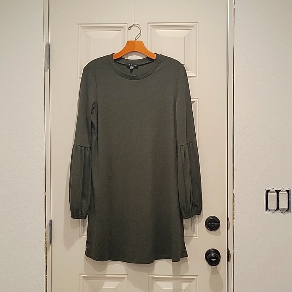 Contemporary casual dress Navy green color long sleeve